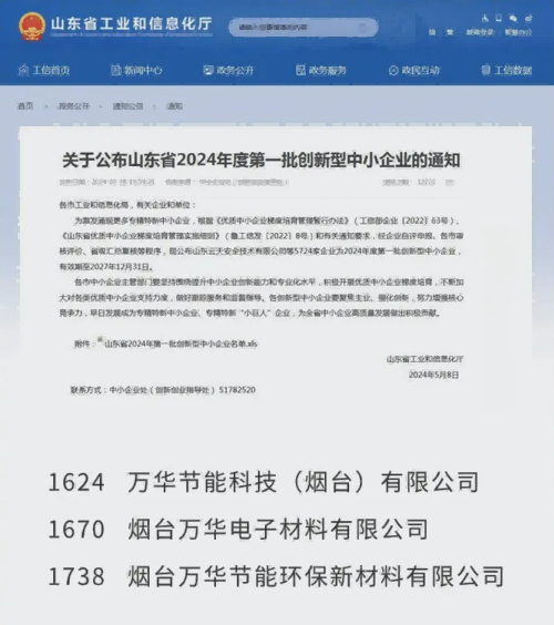 Wanhua Energy's three subsidiaries were awarded the title of Shandong Province's Innovative Small and Medium Enterprises